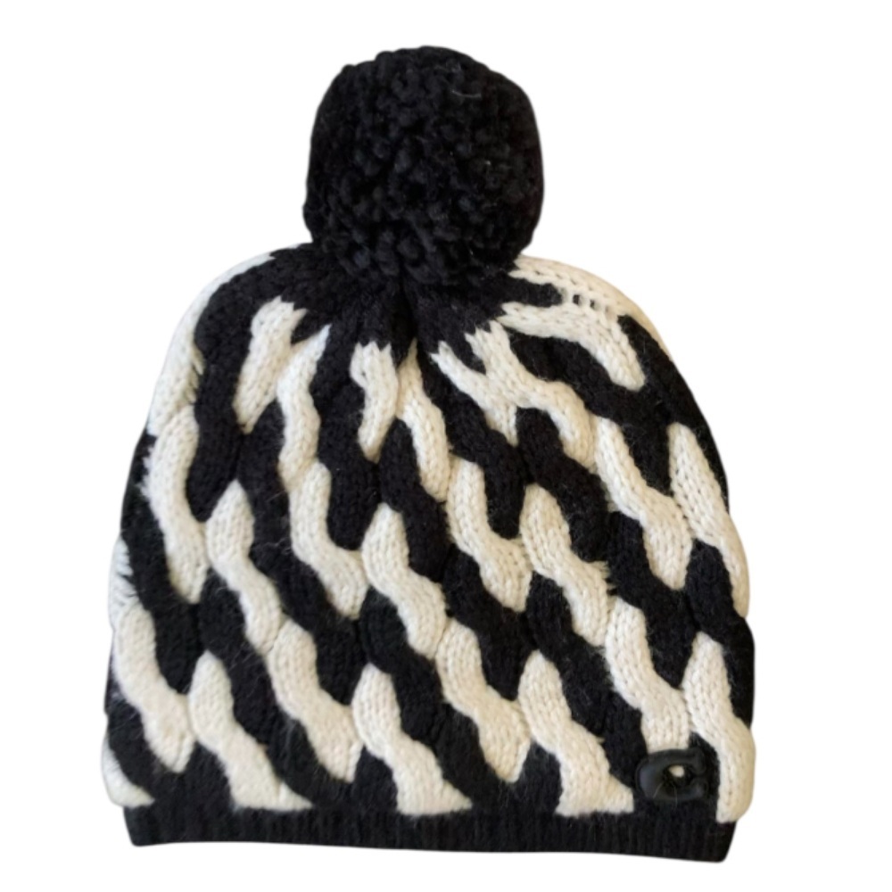 Coach Women's NWT Two Tone Cable knit Fringe Trim Scarf and Beanie Hat Set - Picture 6 of 8